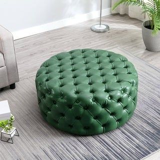 Safavieh Florence Beige Tufted Round Ottoman – Overstock – 6971984 Within Brown Fabric Tufted Surfboard Ottomans (View 17 of 20)