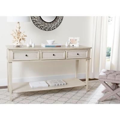 Safavieh Manelin 60 In. White Washed Standard Rectangle Wood Console Inside Oceanside White Washed Console Tables (Gallery 19 of 20)