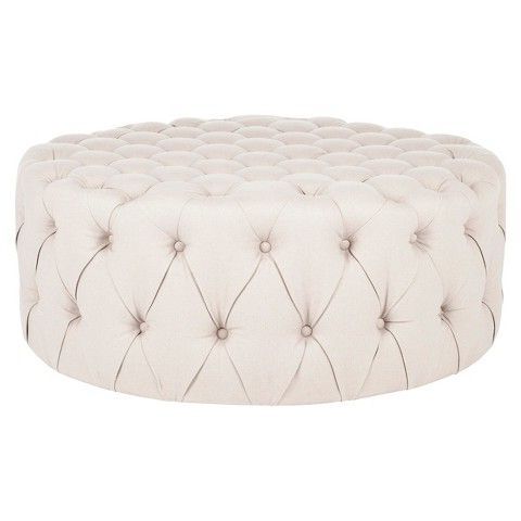 Safavieh Round Ottoman With Tufting | Tufted Ottoman, Round Ottoman With Regard To Cream Linen And Fir Wood Round Ottomans (View 15 of 20)