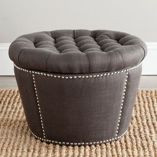 Safavieh Vanessa Charcoal Grey Velvet Storage Ottoman – On Sale In Charcoal And Light Gray Cotton Pouf Ottomans (Gallery 20 of 20)