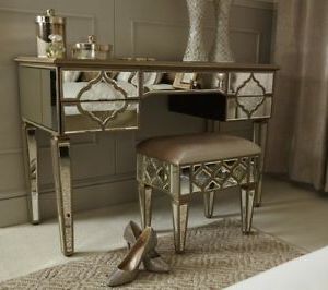 Sahara Antique Gold Mirrored Glass 5 Drawer Console Dressing Table Within Gray And Gold Console Tables (View 8 of 20)