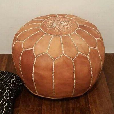 Sale Moroccan Genuine Leather Boho Pouf Ottoman Footstool Pouffe Brown Throughout Brown Leather Tan Canvas Pouf Ottomans (View 1 of 20)