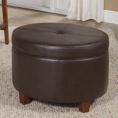 Salvatore 24" Wide Faux Leather Round Storage Ottoman | Round Storage Intended For Orange Tufted Faux Leather Storage Ottomans (View 9 of 20)