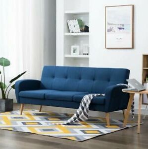 Scandinavian 3 Seater Sofa Retro Living Room Settee Blue Fabric Lounge Regarding Blue Fabric Lounge Chair And Ottomans Set (View 14 of 20)
