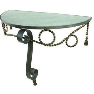 Scroll Tassle Wall Mounted Demilune Table Console Entry Iron White Throughout White Stone Console Tables (View 10 of 20)