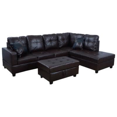 Sectional Sofas – Living Room Furniture – The Home Depot Pertaining To Black Faux Leather Usb Charging Ottomans (View 18 of 20)