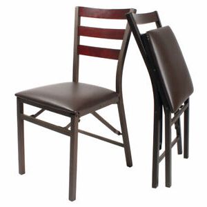 Set Of 2 Folding Dining Chairs With Wood Effect Back & Faux Leather Throughout Medium Brown Leather Folding Stools (View 3 of 20)