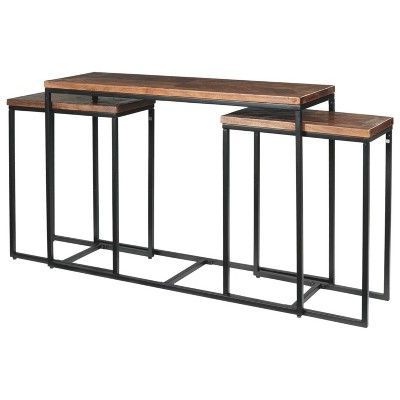 Set Of 3 Jadenley Sofa/console Table Brown/black – Signature Design Throughout Black And Oak Brown Console Tables (View 9 of 20)