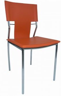Set Of 4 Orange Leatherette Modern Dining Chairs W/metal Legs With Black Metal And White Linen Ottomans Set Of  (View 2 of 20)