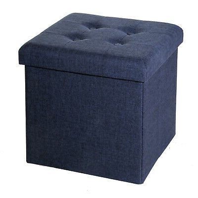 Seville Classics Foldable Tufted Storage Ottoman, Midnight Blue Intended For Blue Fabric Storage Ottomans (View 16 of 20)