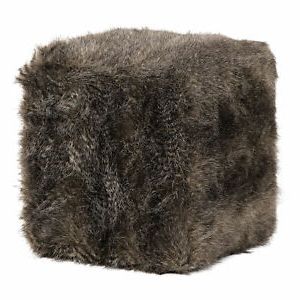 Shaggy Faux Fur Plush Cube Ottoman | Charcoal Gray Brown Square Bench With Gray Wool Pouf Ottomans (View 17 of 20)