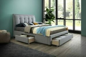 Shelby Modern Grey Fabric Bed Frame  Double 4ft6/king 5ft  Storage In Gray And White Fabric Ottomans With Wooden Base (View 2 of 20)