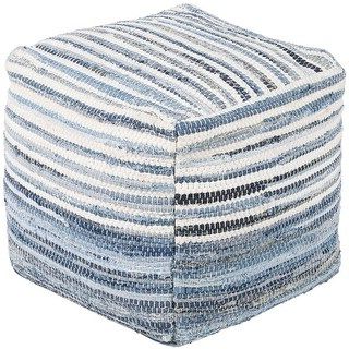 Shop 16" Blue And White Striped Square Pouf Ottoman – Overstock – 28860515 Regarding Gray Stripes Cylinder Pouf Ottomans (View 16 of 20)