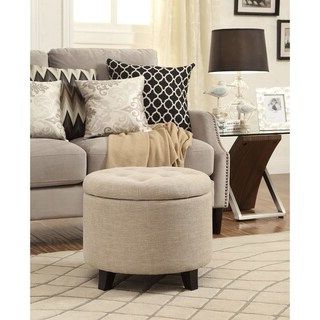 Shop 20 Inch Tufted Top Upholstered Round Storage Ottoman – Overstock In Textured Tan Cylinder Pouf Ottomans (View 9 of 20)