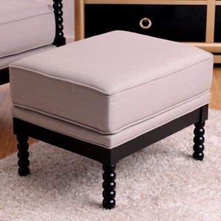 Shop Abbyson Newport Beige Fabric Nailhead Trim Ottoman – Overstock Inside Natural Beige And White Cylinder Pouf Ottomans (View 4 of 20)