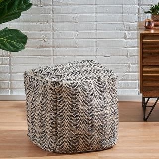 Shop Abella Hand Crafted Boho Fabric Cube Poufchristopher Knight With Beige And White Ombre Cylinder Pouf Ottomans (View 5 of 20)