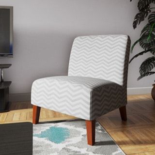 Shop Anna Grey/ White Chevron Accent Chair – Overstock – 7009146 With Gray And White Fabric Ottomans With Wooden Base (View 6 of 20)