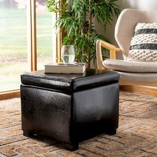 Shop Barcy Black Bi Cast Leather Storage Cube Ottoman – Overstock – 1799979 For Black And Ivory Solid Cube Pouf Ottomans (View 9 of 20)