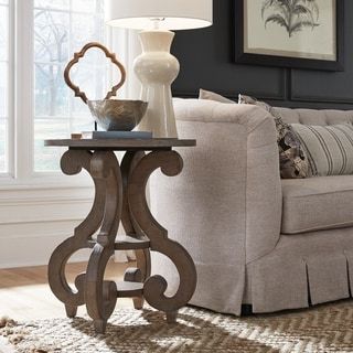 Shop Bellamy Traditional Weathered Peppercorn Round Accent Table – Free Throughout Smoke Gray Wood Square Console Tables (View 5 of 20)