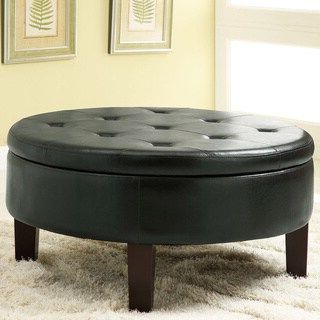 Shop Chic Home Mona Black/ Grey/ Cream Leather Hidden Storage Button Throughout Round Gold Faux Leather Ottomans With Pull Tab (View 1 of 20)