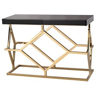 Shop Cortesi Home Black And Gold Glass Remini Narrow Console Table For Black Round Glass Top Console Tables (Gallery 19 of 20)