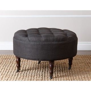 Shop For Abbyson Living Clarence Round Grey Fabric Tufted Ottoman (View 14 of 20)