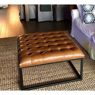Shop Healy Saddle Brown Leather Tufted Ottoman – Free Shipping Today Pertaining To Brown Tufted Pouf Ottomans (View 16 of 20)