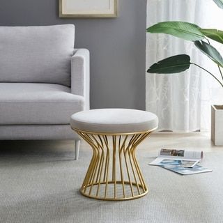 Shop Homepop Round Ottoman With Midnight Velvet And Gold Metal X Base For White Faux Fur Round Accent Stools With Storage (View 7 of 19)