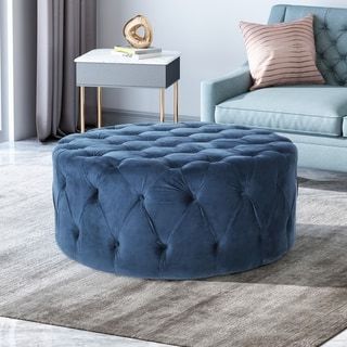 Shop Jaymee Button Tufted Velvet Ottomanchristopher Knight Home Inside White Solid Cylinder Pouf Ottomans (View 9 of 20)