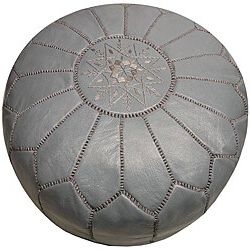Shop Leather Grey Pouf Ottoman (morocco) – Free Shipping Today Pertaining To Weathered Gold Leather Hide Pouf Ottomans (View 6 of 20)
