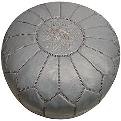 Shop Leather Grey Pouf Ottoman (morocco) – Free Shipping Today With Black White Leather Pouf Ottomans (View 18 of 20)