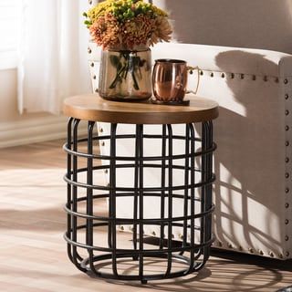 Shop Magnison Distressed Wood/ Metal Drum Shape Accent Table Pertaining To Smoke Gray Wood Square Console Tables (View 1 of 20)