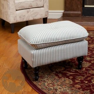 Shop Marilyn Tufted Teal Stripe Fabric Ottomanchristopher Knight With Regard To Cream Fabric Tufted Oval Ottomans (View 18 of 20)