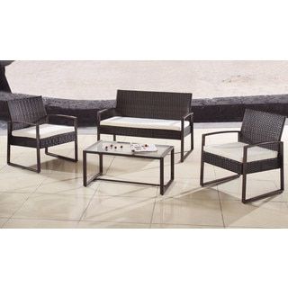 Shop Modern Outdoor Garden Patio 4 Piece Wicker Sofa Furniture Set Pertaining To Wicker Console Tables (View 7 of 18)
