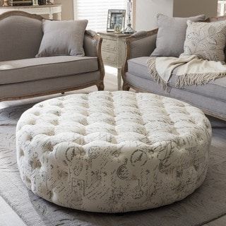 Shop Palfrey Patterned Linen Modern Tufted Ottoman – Overstock – 8670246 For French Linen Black Square Ottomans (View 10 of 20)