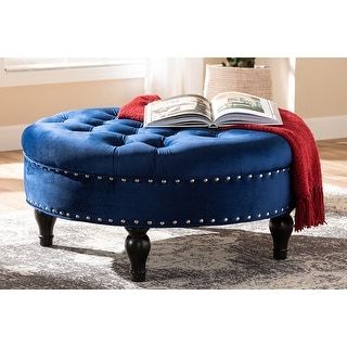 Shop Skyline Furniture Premier Navy Tufted Round Cocktail Ottoman – On For Tufted Fabric Cocktail Ottomans (View 10 of 20)
