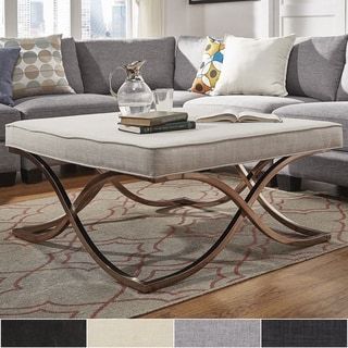 Shop Solene Chrome Quatrefoil Base Square Ottoman Coffee Table With Honeycomb Cream Velvet Fabric And Gold Metal Ottomans (View 15 of 20)