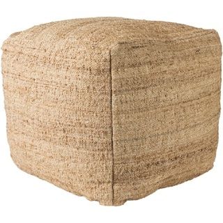 Shop Solid Orly Square Jute 18 Inch Pouf – On Sale – Overstock – 10565438 With Regard To Natural Beige And White Short Cylinder Pouf Ottomans (View 2 of 20)