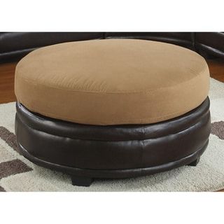 Shop Two Tone Round Leatherette And Fabric Ottoman – Free Shipping Pertaining To Velvet Ribbed Fabric Round Storage Ottomans (View 17 of 20)