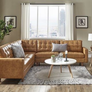 Shop Wyatt 3 Piece Full Leather Platform Sectional – Overstock – 2540025 Regarding Faux Leather Ac And Usb Charging Ottomans (View 13 of 20)