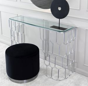 Silver Console Table Metal Glass Furniture Vintage Hallway Dressing In Glass And Pewter Oval Console Tables (View 17 of 20)