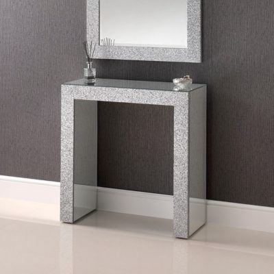 Silver Glitter Console Table | Mirrored Glass Top & Sides | Choice Of Sizes With Regard To Mirrored And Silver Console Tables (View 3 of 20)