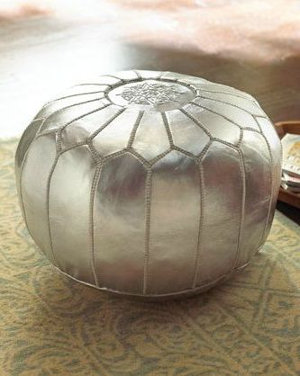Silver Leather Pouf | Leather Pouf, Leather Pouf Ottoman, Horchow Pertaining To Weathered Silver Leather Hide Pouf Ottomans (View 3 of 20)