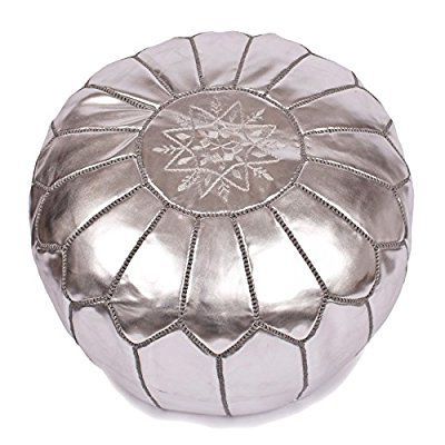 Silver Moroccan Pouf Pouffe Cover Foot Stool | Leather Pouf Ottoman Intended For Weathered Silver Leather Hide Pouf Ottomans (View 9 of 20)