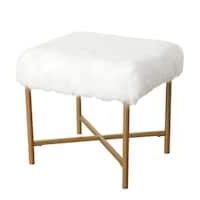 Silver Orchid Kelly Faux Fur White Square Stool | Upholstered Stool With Regard To White Faux Fur And Gold Metal Ottomans (View 18 of 20)