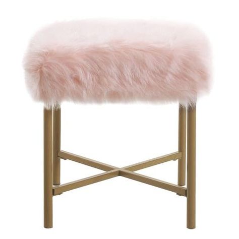 Silver Orchid Kelly Pink Faux Fur Square Ottoman (black) | Square Pertaining To Silver Faux Leather Ottomans With Pull Tab (Gallery 20 of 20)