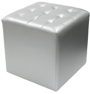 Silver Square Ottoman Stool Faux Leather Silver Padded Stool Cubed | Ebay For Weathered Silver Leather Hide Pouf Ottomans (View 11 of 20)