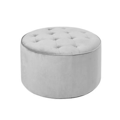 Silverwood Furniture Reimagined Collette Grey Tufted Large Round Throughout Light Gray Tufted Round Wood Ottomans With Storage (View 1 of 20)