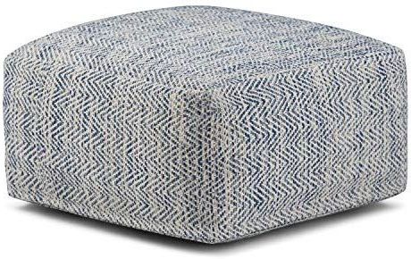 Simpli Home Axcpf 11 Nate Transitional Square Pouf In Patterned Denim Pertaining To Blue Woven Viscose Square Pouf Ottomans (View 15 of 20)