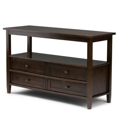 Simpli Home Warm Shaker 48 In. Tobacco Brown Rectangle Wood Console With Warm Pecan Console Tables (Gallery 20 of 20)